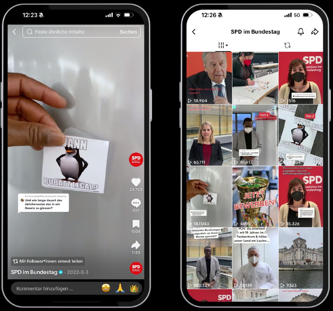 TikTok-Kanal SPD im Bundestag mit dem Video „Wann Bubatz legal?“